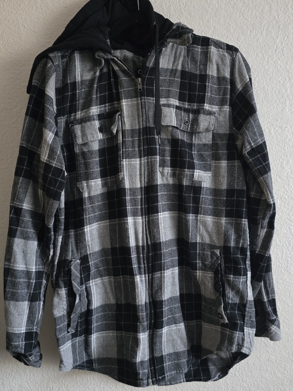 Empyre Black & Gray Plaid Hooded Zip Jacket